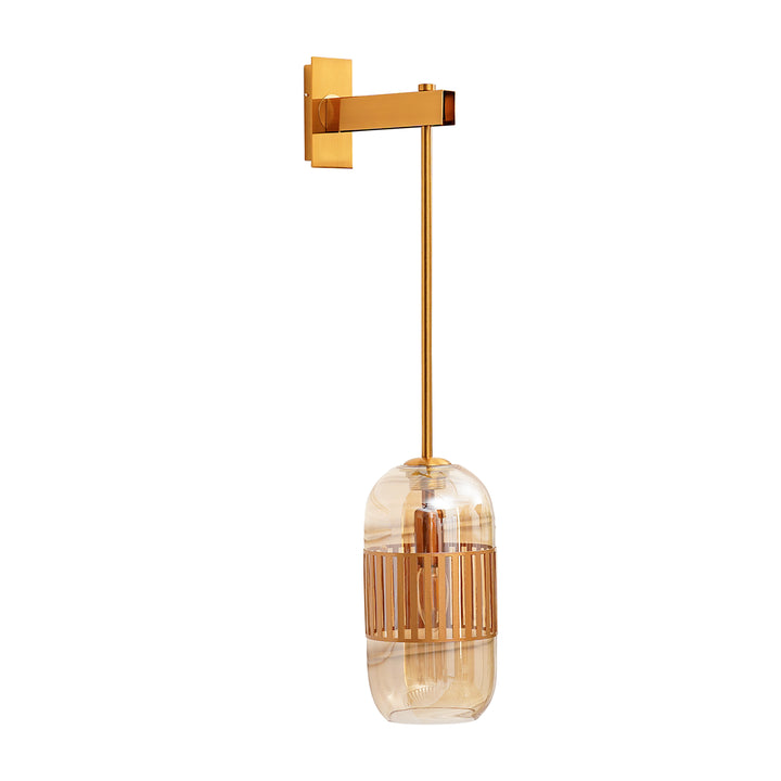 CARLSON Single Light Amber Glass and Antique Brass Finish Metal Wall Light