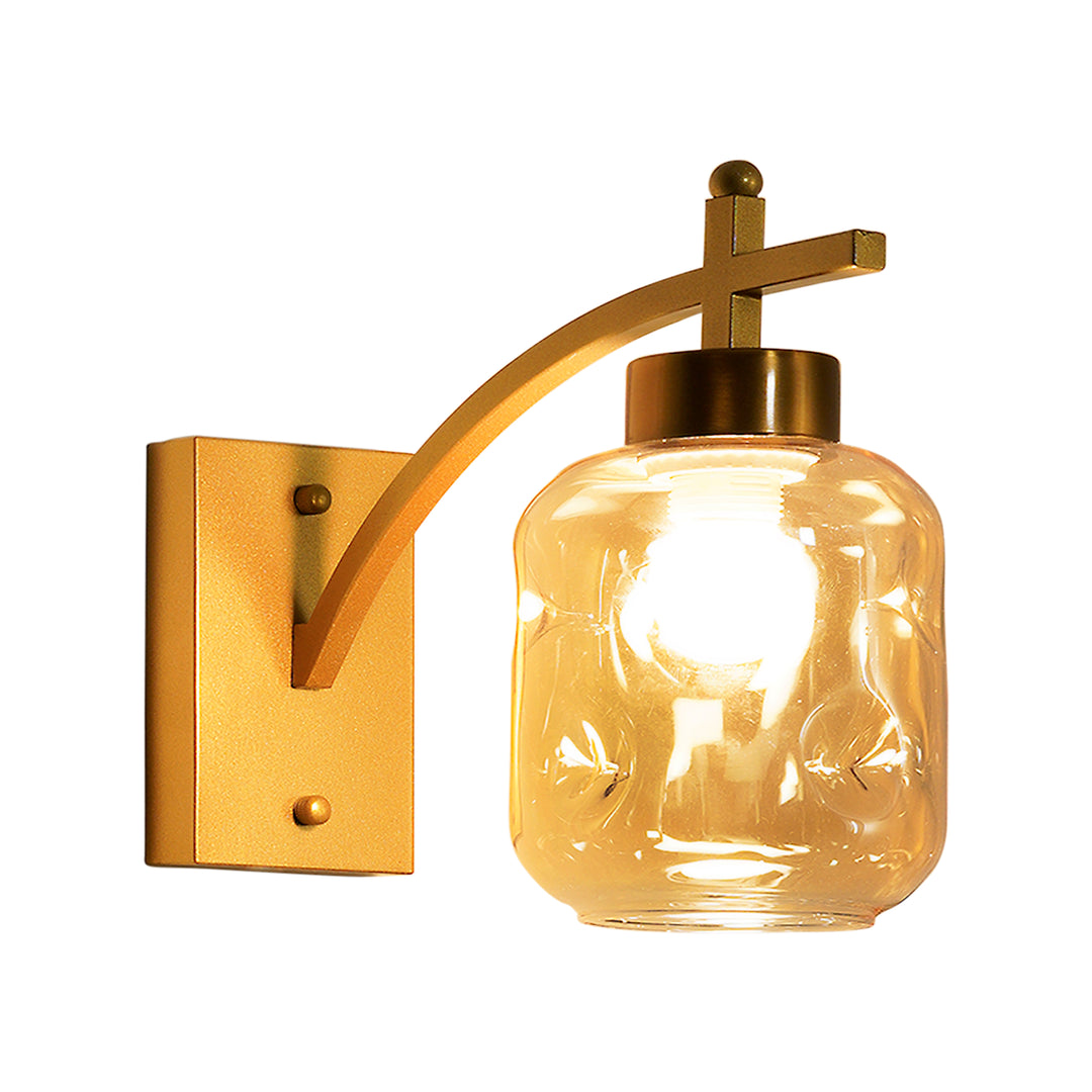 HADANO Single Light Amber Glass and Shine Brass Finish Metal Wall Light