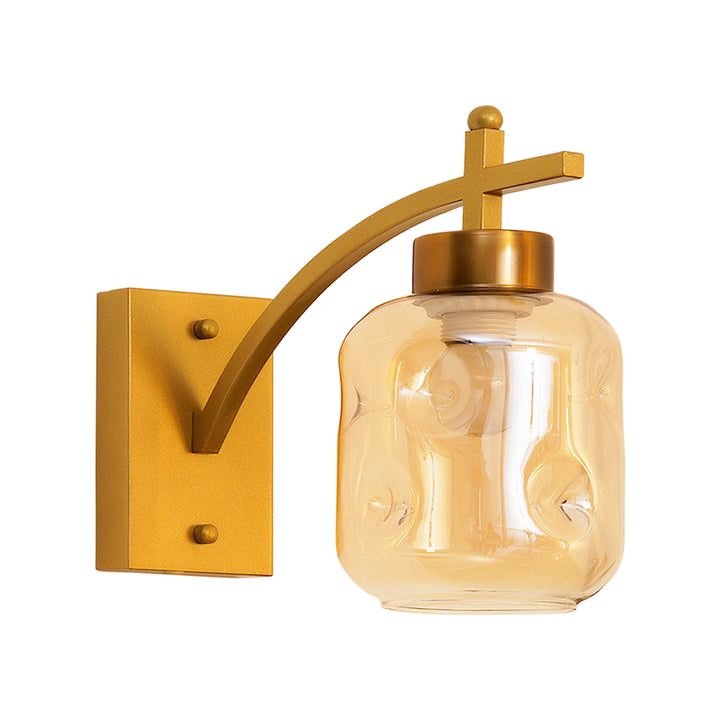 HADANO Single Light Amber Glass and Shine Brass Finish Metal Wall Light