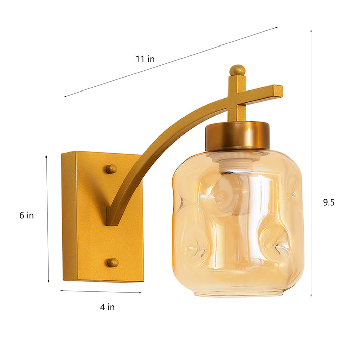 HADANO Single Light Amber Glass and Shine Brass Finish Metal Wall Light