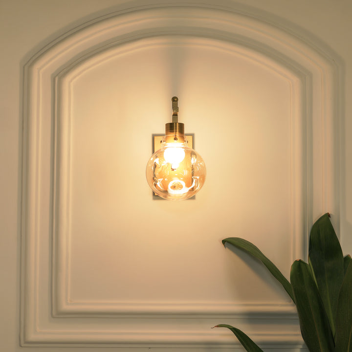 ADMIRAL Single Light Shine Brass Finish Metal & Amber Glass Wall Light