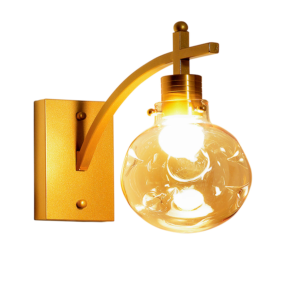 ADMIRAL Single Light Shine Brass Finish Metal & Amber Glass Wall Light