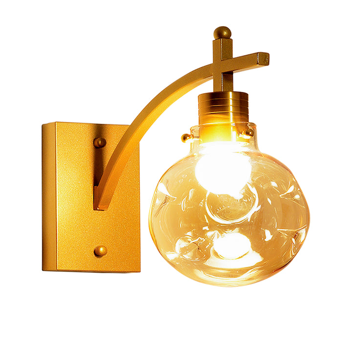 ADMIRAL Single Light Shine Brass Finish Metal & Amber Glass Wall Light