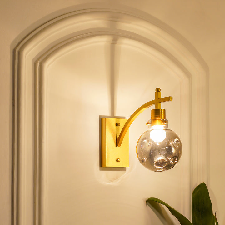 ADMIRAL Single Light Shine Brass Finish Metal & Smoke Glass Wall Light