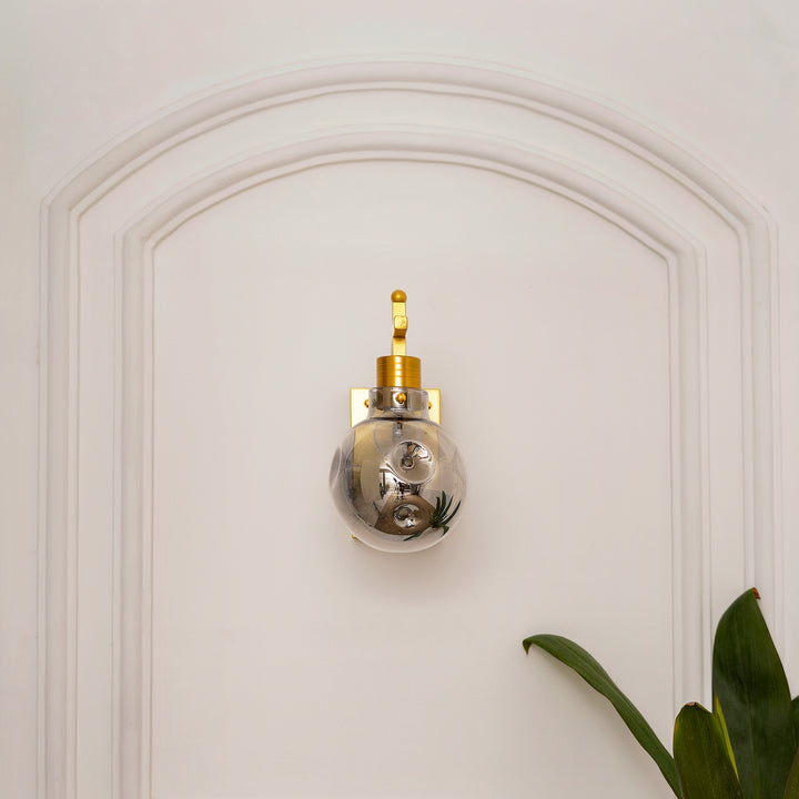 ADMIRAL Single Light Shine Brass Finish Metal & Smoke Glass Wall Light