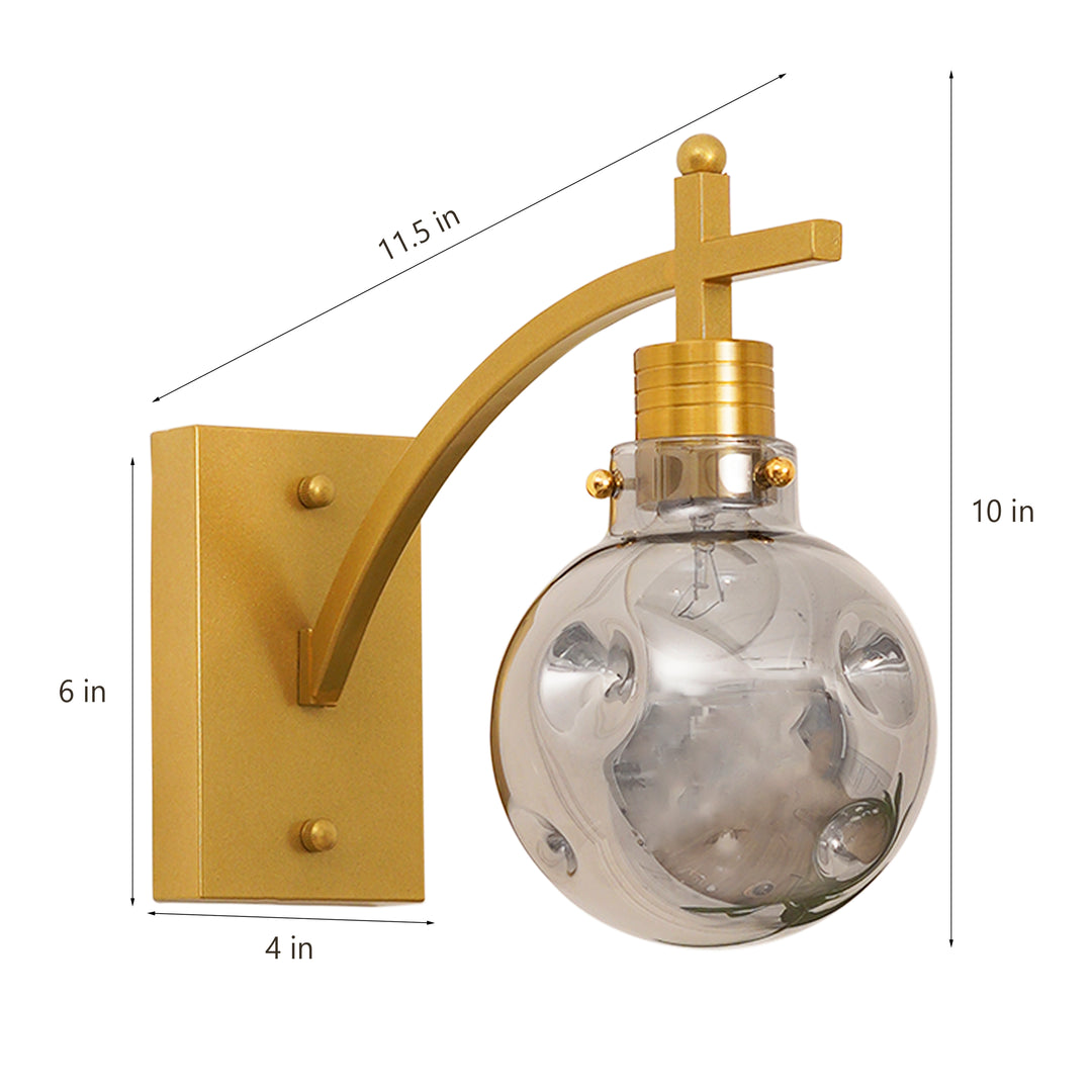 ADMIRAL Single Light Shine Brass Finish Metal & Smoke Glass Wall Light