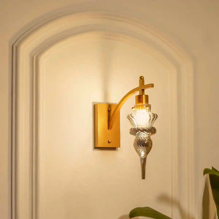 Montefino Roung Single Light Shine Brass and Smoke Wall Light