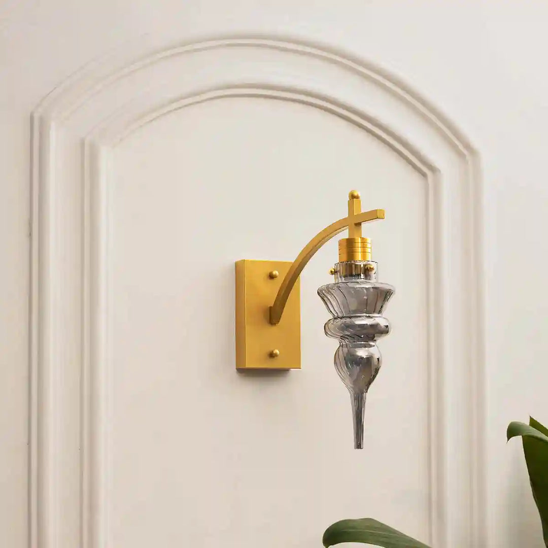 Montefino Roung Single Light Shine Brass and Smoke Wall Light