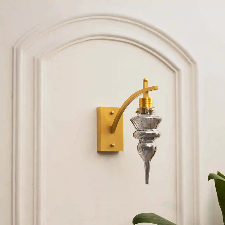 Montefino Roung Single Light Shine Brass and Smoke Wall Light