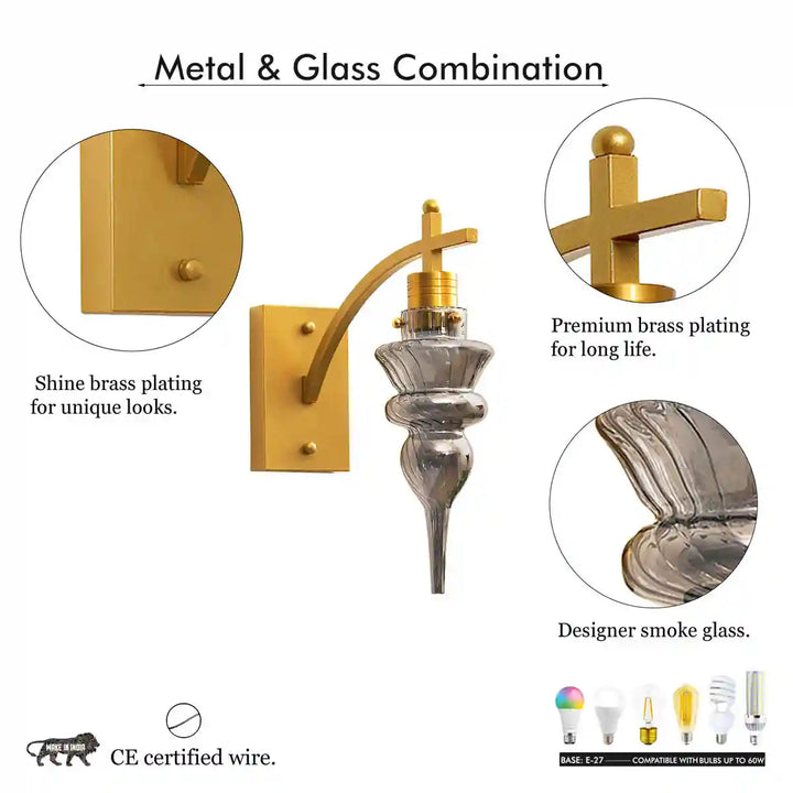 Montefino Roung Single Light Shine Brass and Smoke Wall Light