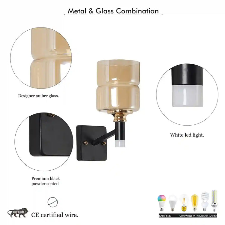Retro Single Light Black and Brass Wall Light