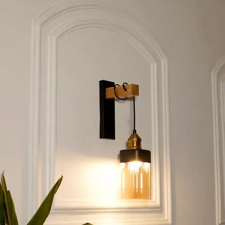 Monah Single Light Black and Brass Wall Light