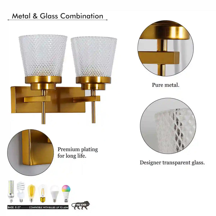 MEIRIT Double Arm Glass and Metal Wall Light