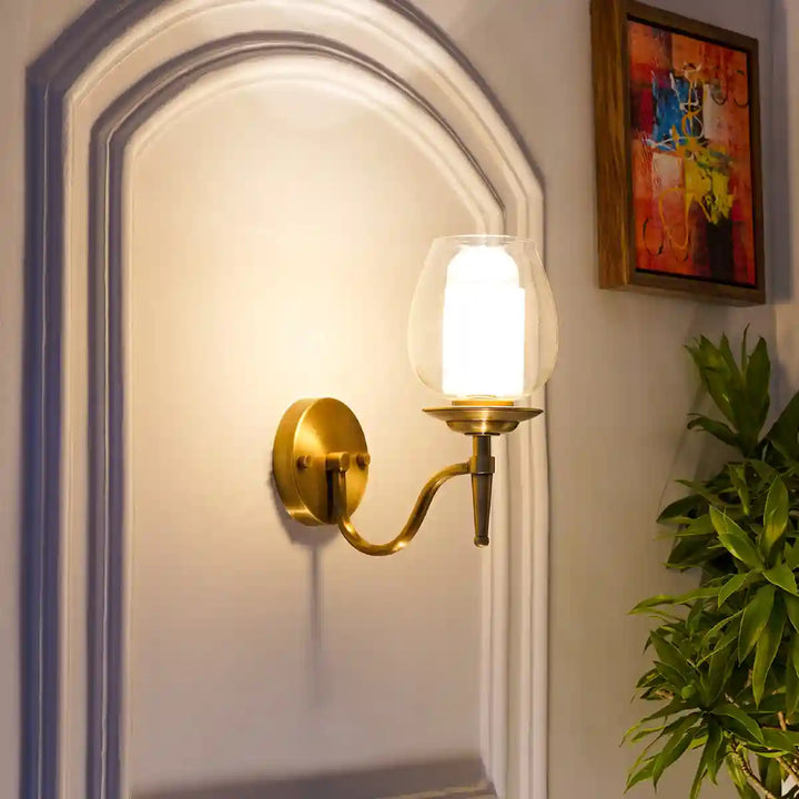 Ortona Brass and Glass Single Shade Wall Light