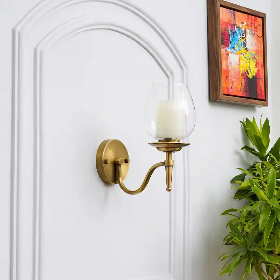 Ortona Brass and Glass Single Shade Wall Light