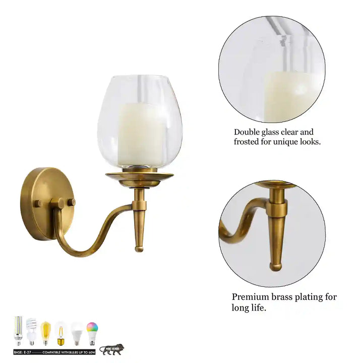 Ortona Brass and Glass Single Shade Wall Light
