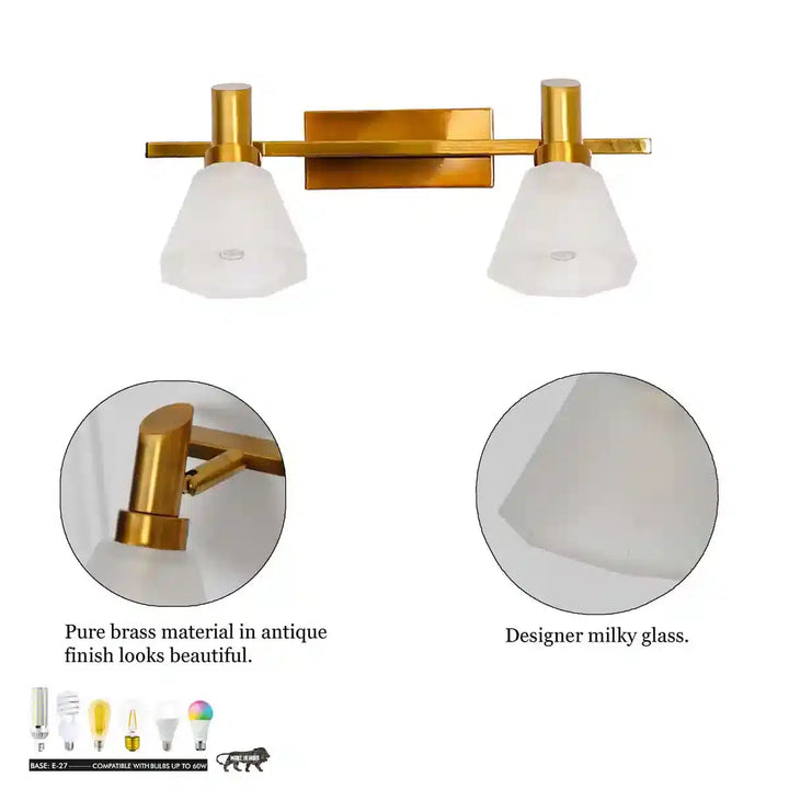 Ainsley 2 Light Brass and Glass Wall Light