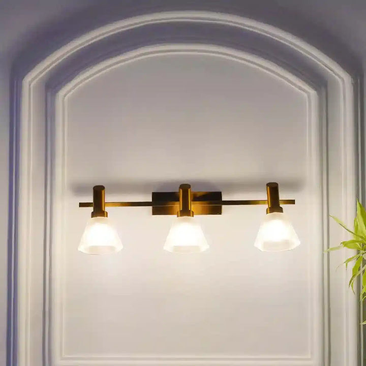 Ainsley 3 Light Brass and Glass Wall Light