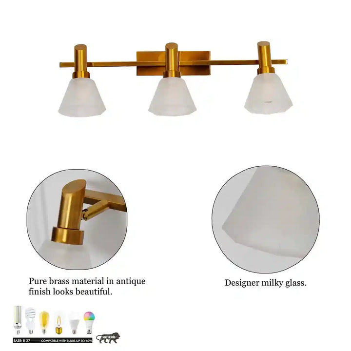 Ainsley 3 Light Brass and Glass Wall Light