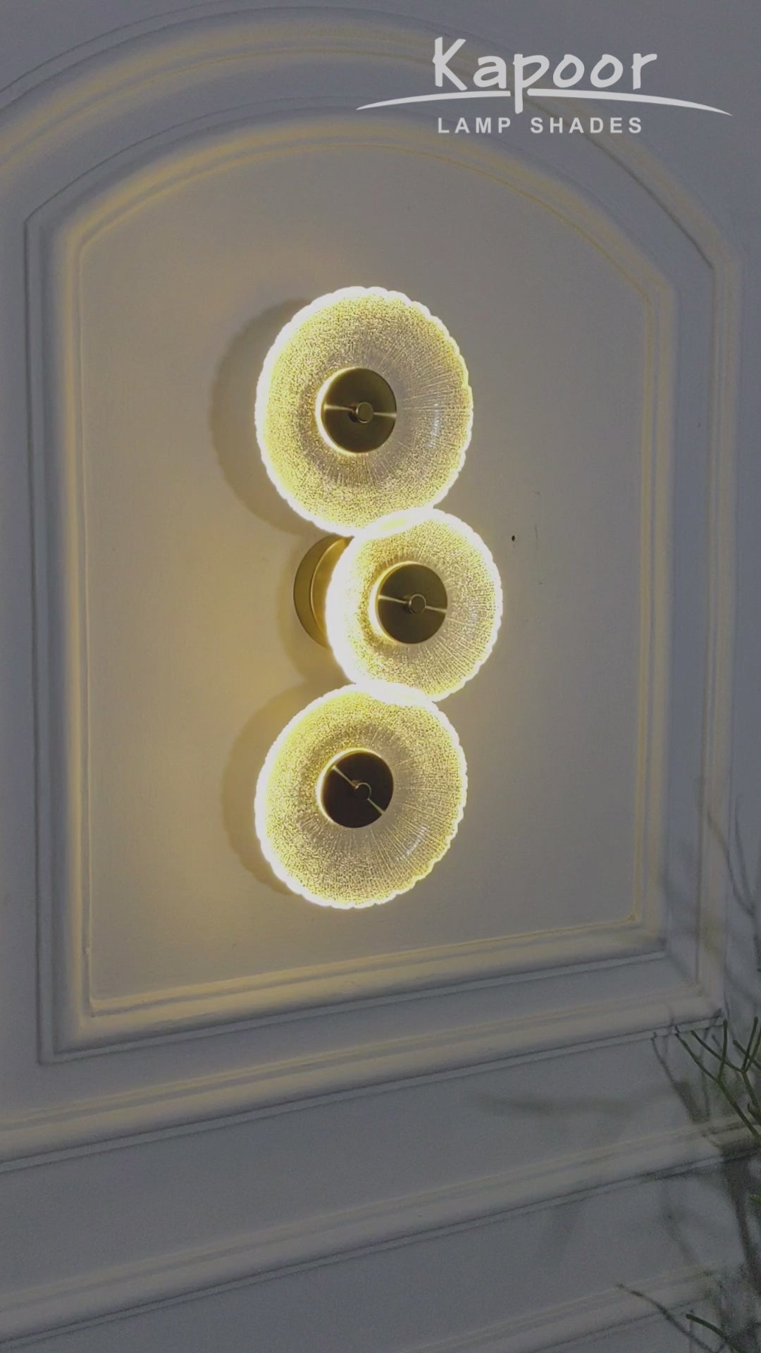AXTON Integrated 3 Light LED Wall Fitting In Brass Finish Metal With Frosted White Glass