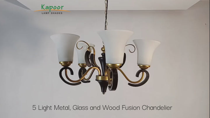 Suki 5 Light Metal Glass and Wood Fusion Chandelier