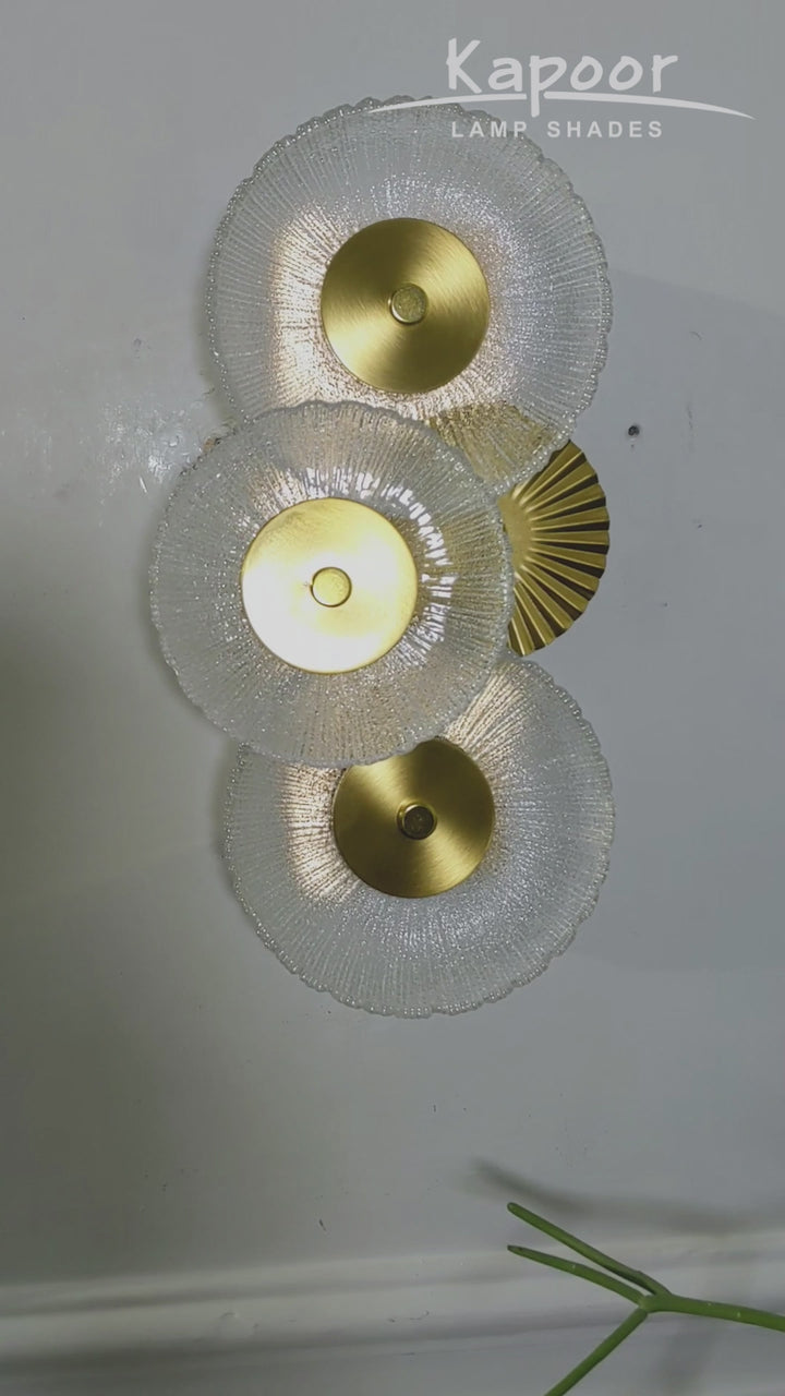 ZEN Integrated 3 Light LED Wall Fitting In Brass Finish Metal With Frosted White Glass