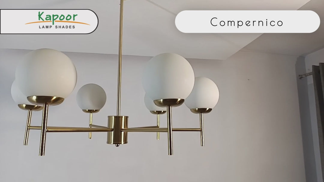Compernico 5-Lights Brass Finish with Opal Glass Shades Chandelier Light
