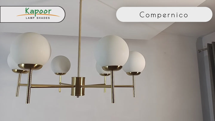 Compernico 5-Lights Brass Finish with Opal Glass Shades Chandelier Light