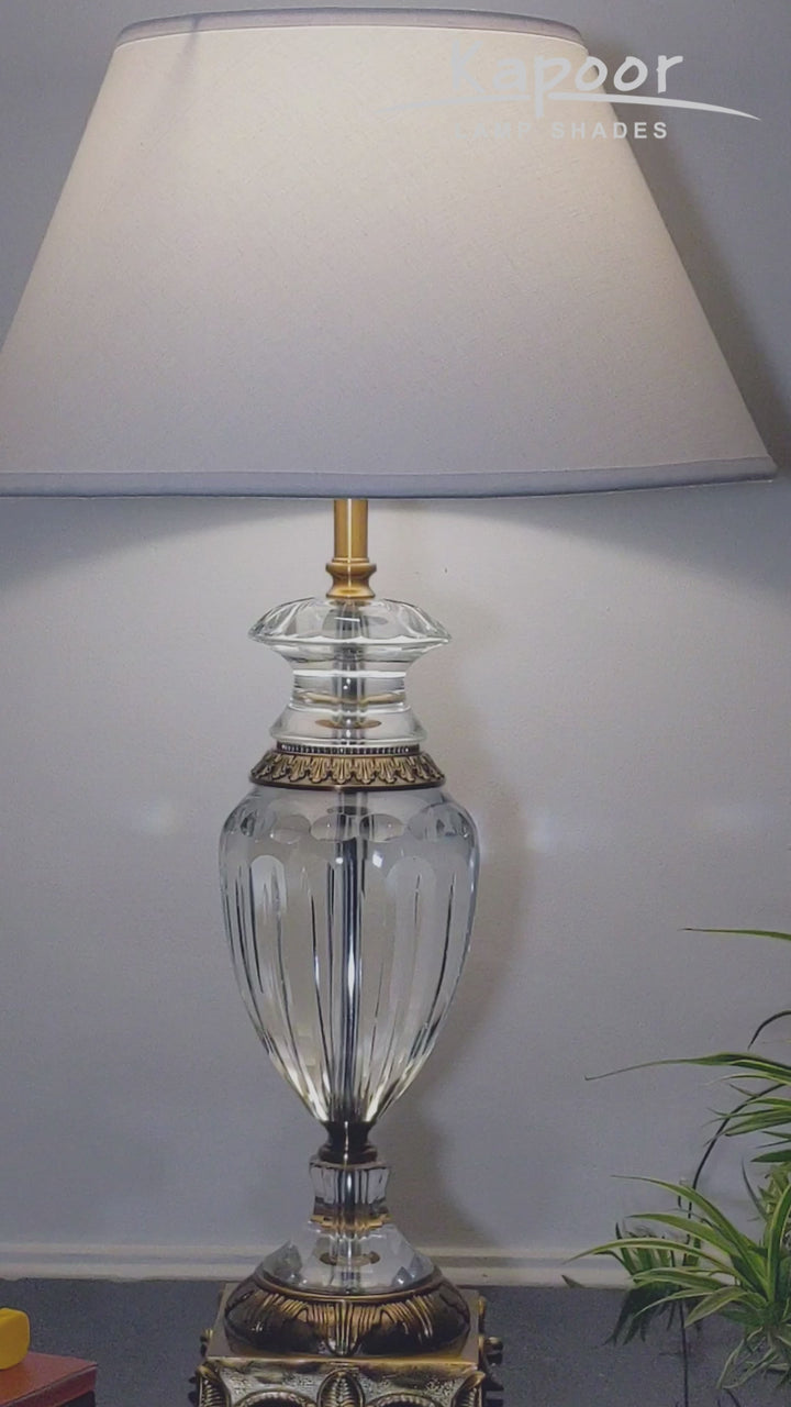 RAMZI Clear Crystal With Antique Brass Finish Table Lamp With White Cotton Shade