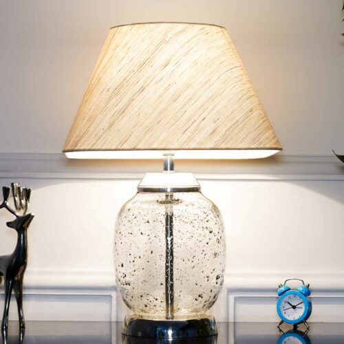 Secret Glass and Metal Table Lamp With Off White Linen Shade