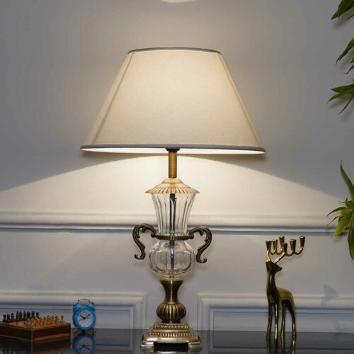 Polina Brass and Glass Table Lamp With White Cotton Shade