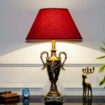 Monteverde Brass Table Lamp With Maroon Cotton Shade