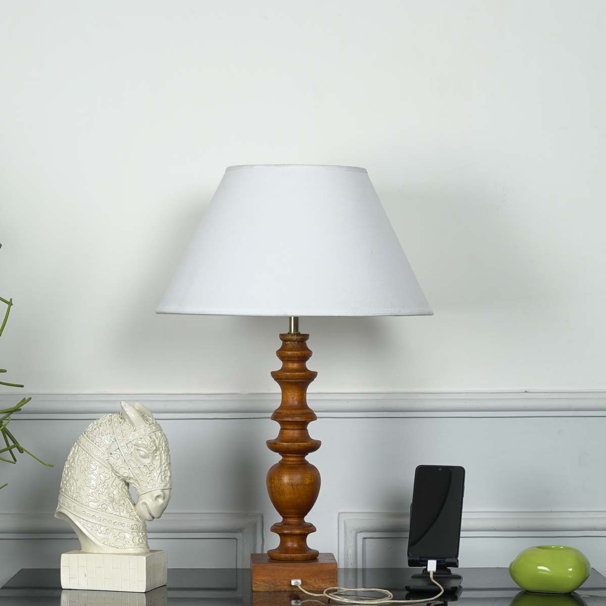 Akira Hand Crafted Solid Wood Walnut Finish Table Lamp