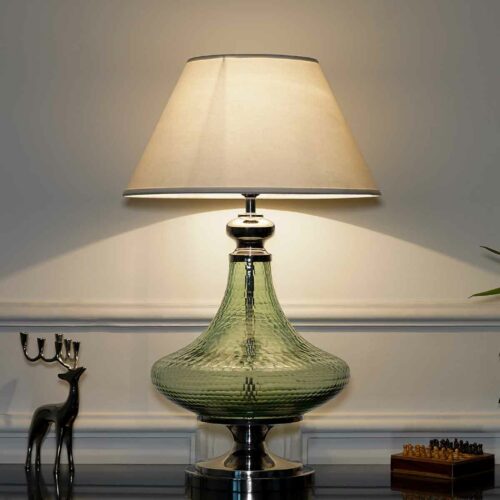 Blue Ocean Marcella Glass Table Lamp With White Cotton Shade