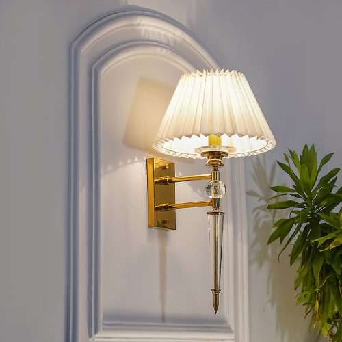 Aberdeenshire Glass And Shiny Brass Wall Light With Off White Cotton Shade