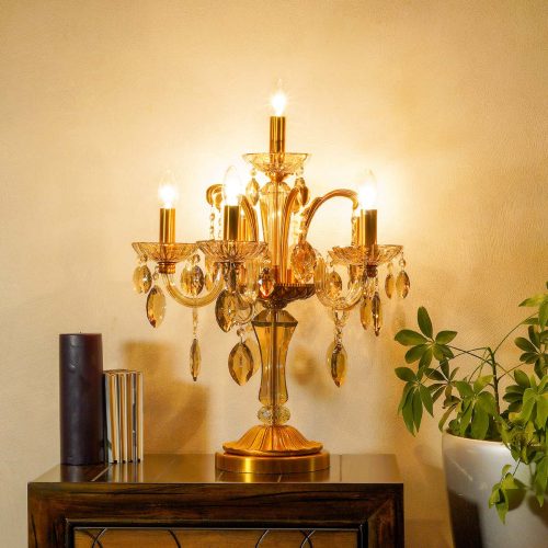 Pelham 6 Lights Table Lamp in Champagne Glass and Crystals With Brass  Antique Finish Metal - Kapoor Lamp Shades
