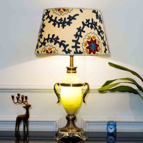 Buy Kromo Real Alabaster Stone and Brass Table Lamp Online