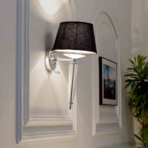 Aberdeenshire Glass and shiny Brass Wall Light With Black Cotton Shade