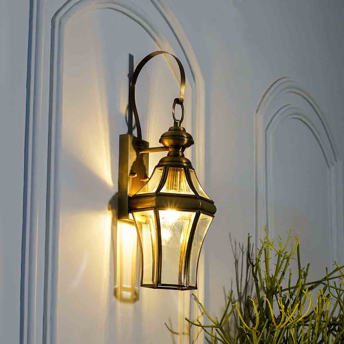 Brass & White Glass Quadro Outdoor Wall Lamp - E (LED, Non